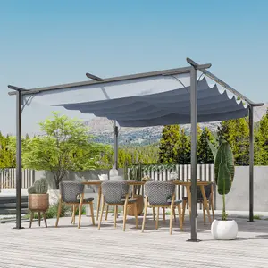 Outsunny 3.5x3.5m Pergola Metal Gazebo Backyard Porch Awning Retractable Canopy Grey