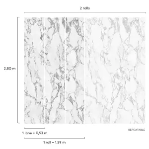 Grandeco White Marble 3 lane repeatable Textured Mural, 2.8 x 1.59m