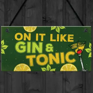 Red Ocean Handmade Hanging Plaque Gift For Gin Lovers Funny Gin And Tonic Home Bar Sign Keepsake Friendship Gift