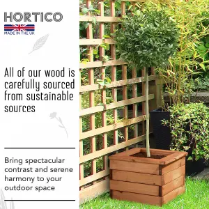 HORTICO™ Wooden Planter, 41cm Square Planter Box, Made in the UK Scandinavian Red Wood Outdoor Plant Pots H31 L41 W41 cm, 25L