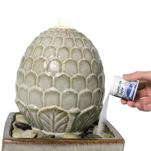 Primrose Grey Olvera Pineapple Ceramic Outdoor Garden Patio Water Feature Fountain with LED Lights H86cm