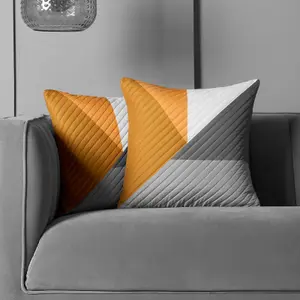 2 Pack Geometric Pinsonic Cushion Covers, Ochre - 45 x 45cm