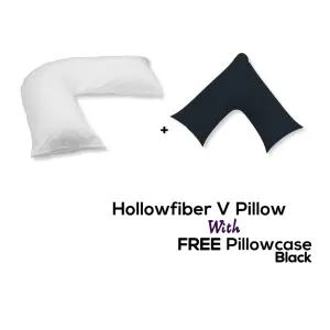 V Pillow With FREE V Pillowcase Polycotton Cover Orthopedic Neck & Back Support Hollowfiber Filled Pillow