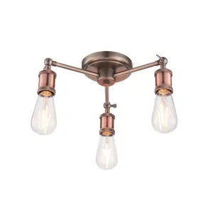 Haven Aged Pewter and Aged Copper Industrial 3 Light Semi Flush Ceiling Light