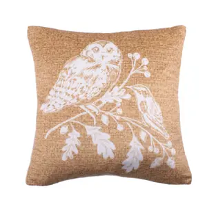 Woodland Owls Animal Print Square Throw Cushion Ochre