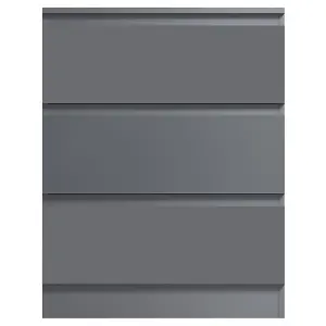 Dark Grey Chest Of 3 Drawers Scratch Resistant Bedroom Furniture