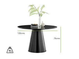 Palma Black Semi Gloss Round Dining Table & 6 Black Pesaro Black Leg Chairs