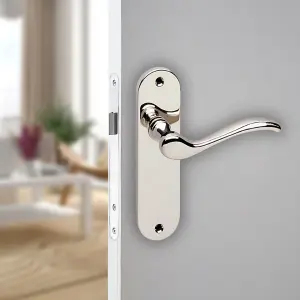 URBNLIVING 150mm Length 12 Pcs Geneva Metal & Polished Nickel Plain Lever Latch Door Handles Set