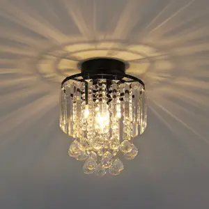 Modern Chandelier Droplet Crystal Ball Black Base Mount Ceiling Light Fixture