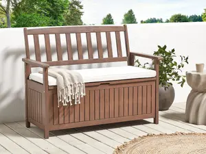 Garden Bench with Cushion SOVANA with Storage Acacia Wood White