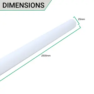 EAI - Wardrobe Rail Kit - 25mm Tube - 2500mm Rail with 2x End Sockets & 1x Centre Brackets - White