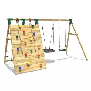 Rebo Beat The Wall Wooden Swing Set with Double up & Over Climbing Wall -Spire