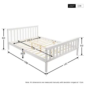 Classic Modern Solid Wood Double Bed Frame 4FT6 Wooden Bed in White