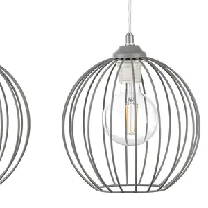 Luminosa Melone 2 Light Wire Frame Pendant Ceiling Light, Grey