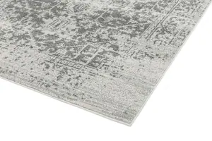 Grey Traditional Easy to Clean Floral Rug For Dining Room-160cm X 230cm