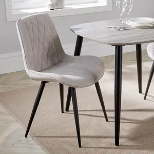 PAIR, Natural colour Aspen diamond stitch fabric dining chairs, black tapered legs