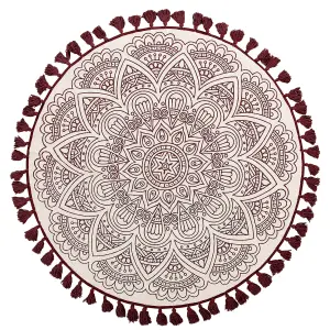 Round Cotton Area Rug Mandala Pattern 120 cm Cream and Red AYAKLI