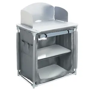 Outdoor Portable Foldable Camping Cupboard Kitchen Kitchen & Outdoor Storage Cabinet  with Large Storage Space, Dark Grey