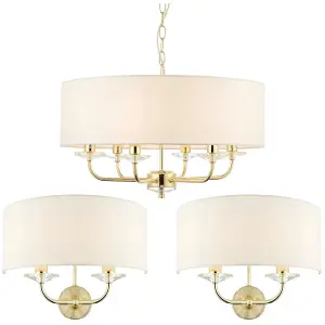 6 Bulb Ceiling Pendant Lamp & 2x Matching Twin Wall Light Modern Brass Plate