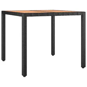 Berkfield Garden Table with Wooden Top Black Poly Rattan&Solid Wood Acacia