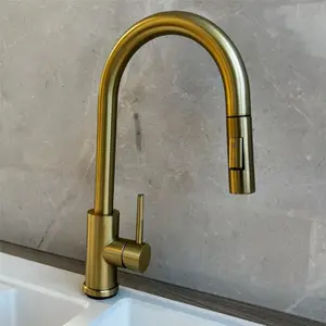 Liquida CT455BR Single Lever Pull Out Mono Mixer Brushed Brass Kitchen Mixer Tap