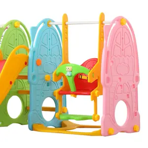 3 in 1 Colorful Kid Toddler Children Slide and Swing Set Play Set with Basketball Hoop W 1500 x D 1800 x H 1050 mm