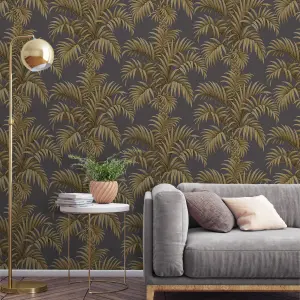 GDUK Palm Leaf Chalce Textured Wallpaper, Charcoal