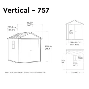 Keter Newton Plus Vertical 7x7.5 ft Apex Grey Plastic 2 door Shed with floor & 2 windows (Base included)