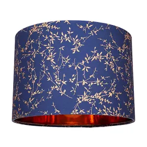 Modern Navy Blue Cotton Fabric 12 Lamp Shade with Copper Foil Floral Decoration