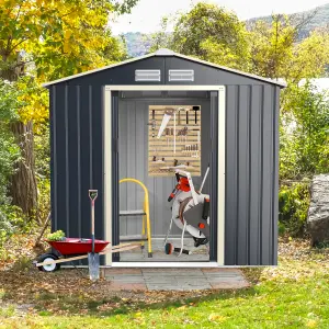 Costway 7 x 4FT Metal Garden Storage Shed Outdoor Galvanized Bike Shed Tool Storage House w/ Sliding Door