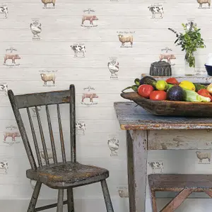 Galerie Kitchen Recipes Silver Grey Barn Animals Smooth Wallpaper