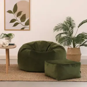 icon Aurora Classic Velvet Bean Bag Chair & Pouffe Olive Green Bean Bag Chair