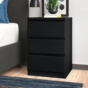 Braunstein 3 Drawer Bedside Table Black