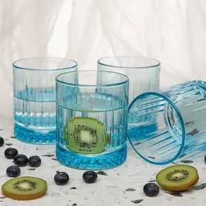 Queensway Home & Dining 355ml 4 Pcs Blue Coloured Tumblers Drinking Whiskey Glass Sets