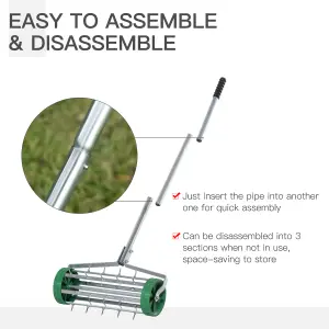 Outsunny Lawn Aerator Outdoor Grass Care Heavy Duty Garden Roller Manual Handle