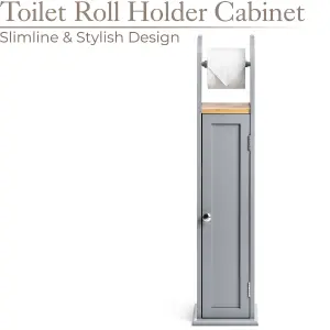 Toilet Roll Holder Cabinet Freestanding Grey Bamboo Wood Bathroom Unit Christow