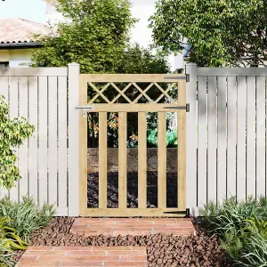 Wood Colour Outdoor Cross Top Wooden Garden Gate Pedestrian Fence Yard Door with Accessory Kit,120cm x 90cm