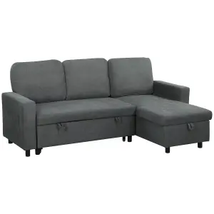 HOMCOM Pull Out Sofa Bed L Shape Corner Sofa w/ Reversible Chaise Dark Grey