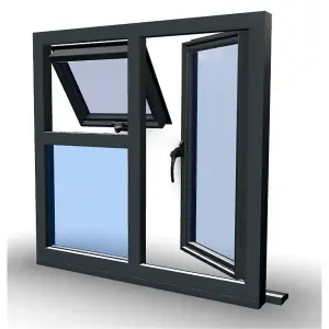 1145mm (W) x 1045mm (H) Aluminium Flush Casement Window - 1 Opening Window (LEFT) - Top Opening Window (RIGHT) - Anthracite