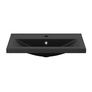 GoodHome Nira slim Matt Black Rectangular Vanity Basin (W)80.4cm