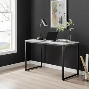 Furniturebox UK Kendrick Grey Marble Effect Desk 120cm for Home Working Study Gaming Office Desk. Elegant Black Leg Melamine Desk