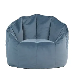 icon Sirena Scallop Chair Bean Bag Mineral Blue Velvet Bean Bags