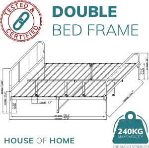 House of Home Double Size Bed Frame Black Metal Rounded Headboard Easy Assembly Bed