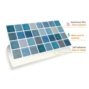 Walplus Classic Blue And Grey Mosaic Wall 2D Tile Stickers Multipack 24Pcs