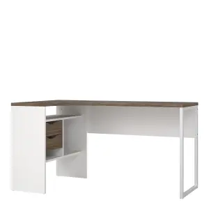 Function Plus Corner Desk 2 Drawers in White and Truffle Oak