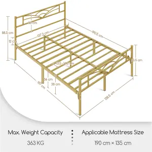 Yaheetech Antique Gold 4ft6 Double Metal Bed Frame with Cloud-inspired Design Headboard and Footboard