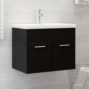 Berkfield Sink Cabinet with Built-in Basin Black Engineered Wood