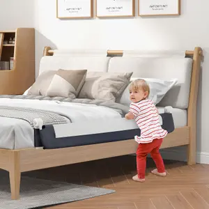 COSTWAY Foldable Bed Rail 152 CM Baby Bed Guard Rail w/ Adjustable Safety Strap