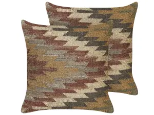 Set of 2 Cushions DEEPOR Jute 45 x 45 cm Geometric Multicolour