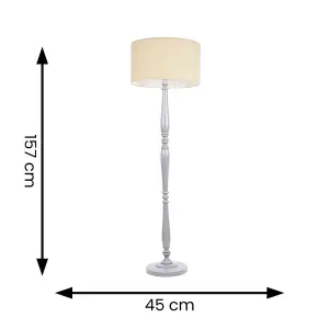 ValueLights Victoria Traditional Grey Wood Candlestick Floor Lamp with Natural Drum Shade